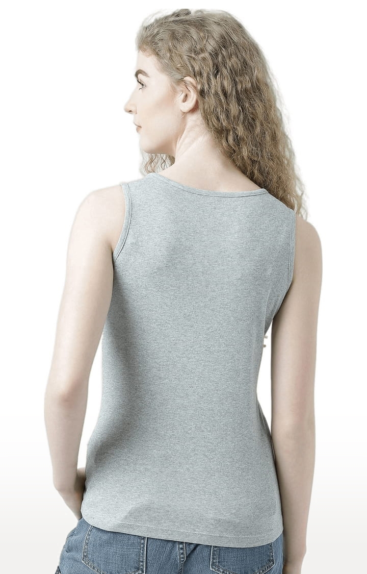 Women's Grey Melange Printed Tank Top
