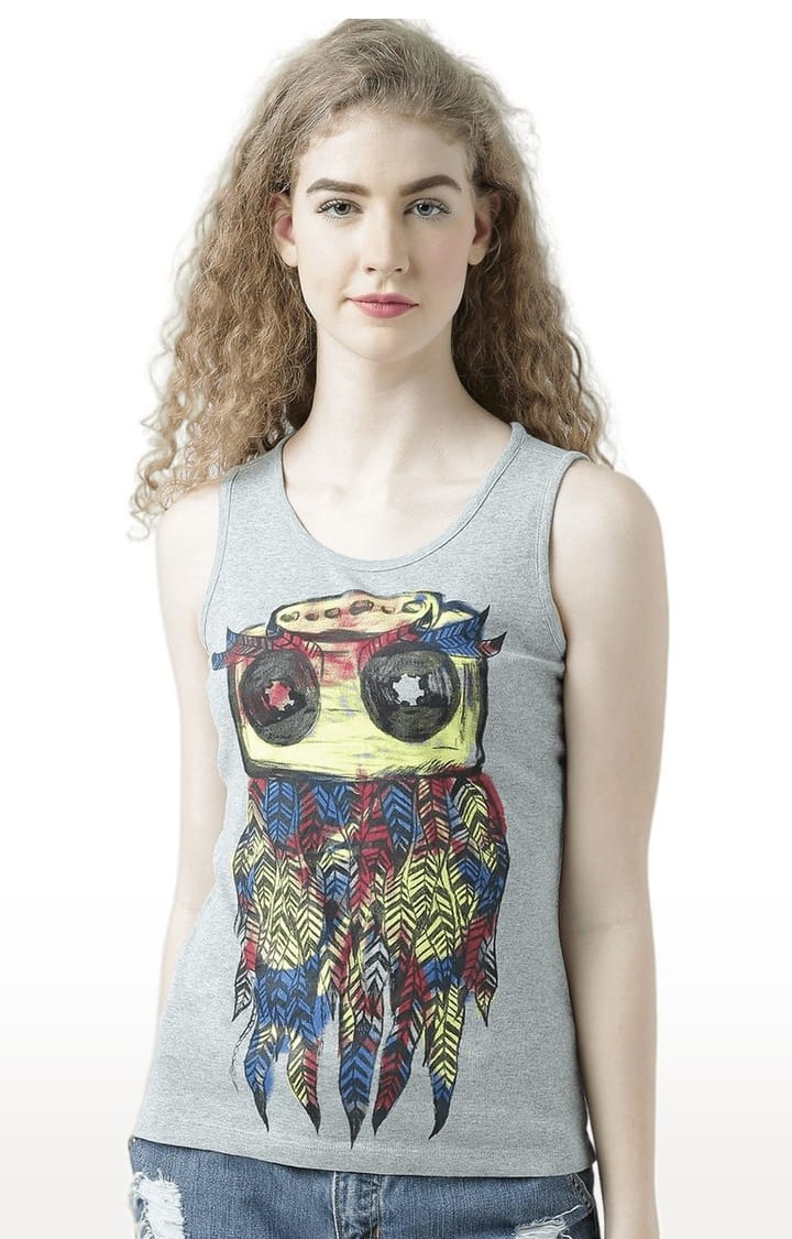 HUETRAP | Women's Grey Melange Printed Tank Top
