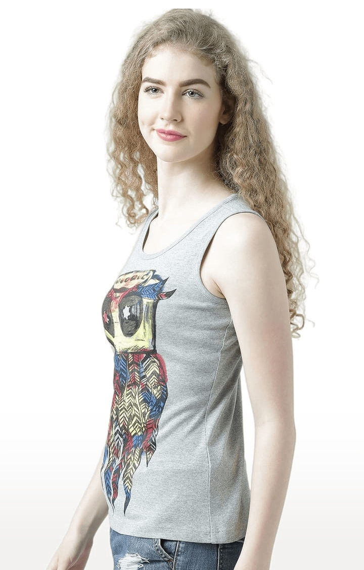 Women's Grey Melange Printed Tank Top