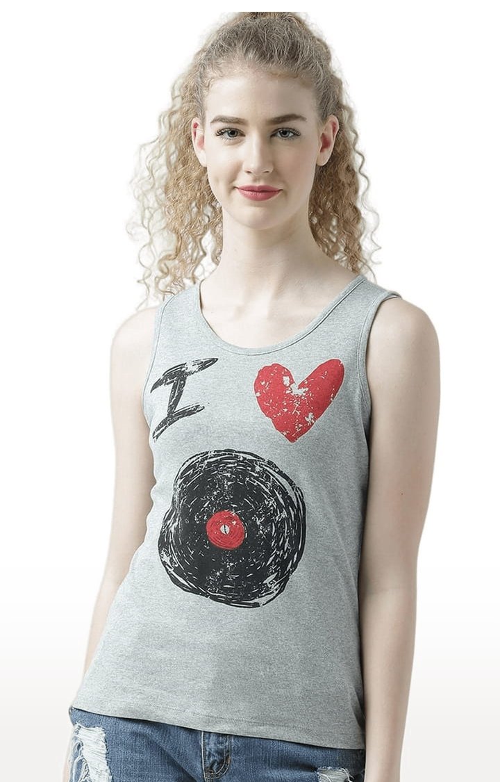 HUETRAP | Women's Grey Melange Printed Tank Top