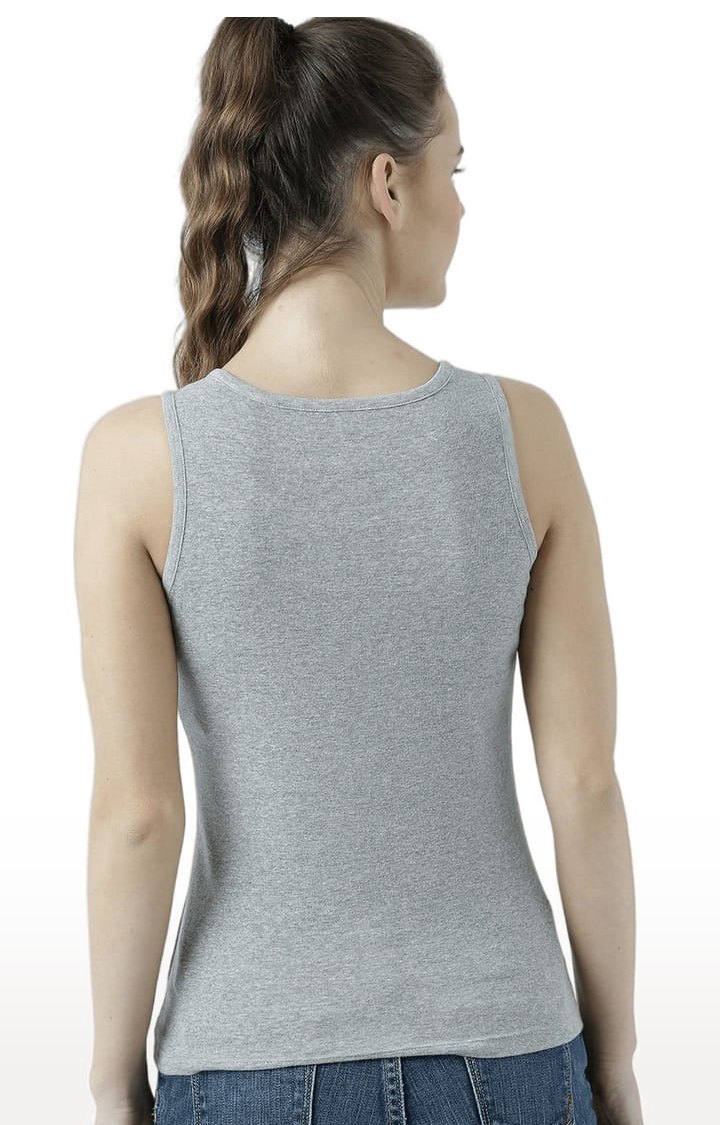 Women's Grey Melange Printed Tank Top