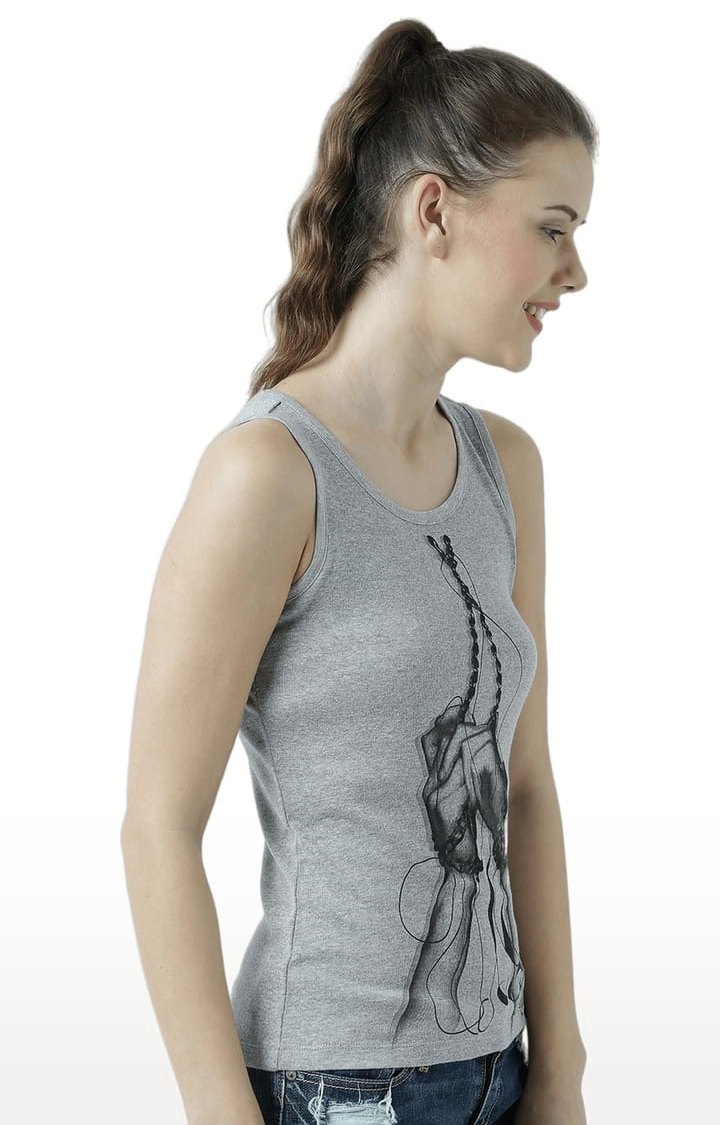 Women's Grey Melange Printed Tank Top