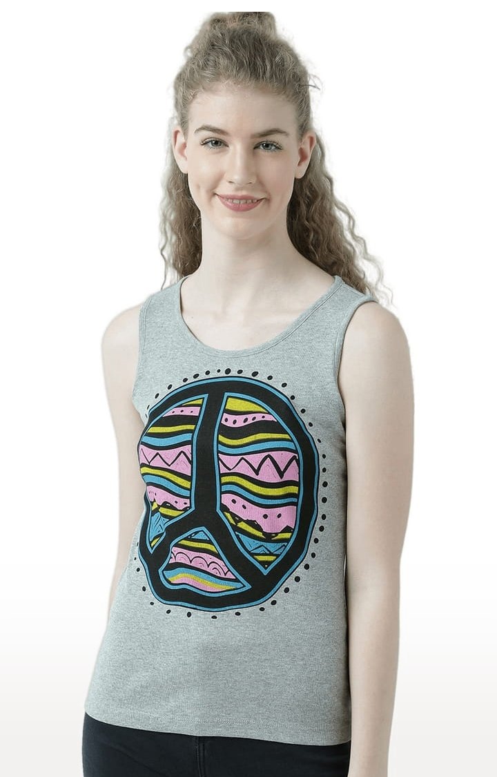 HUETRAP | Women's Grey Melange Printed Tank Top