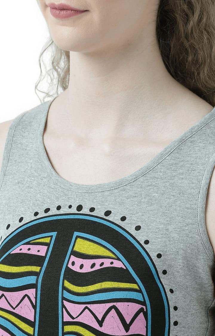 Women's Grey Melange Printed Tank Top