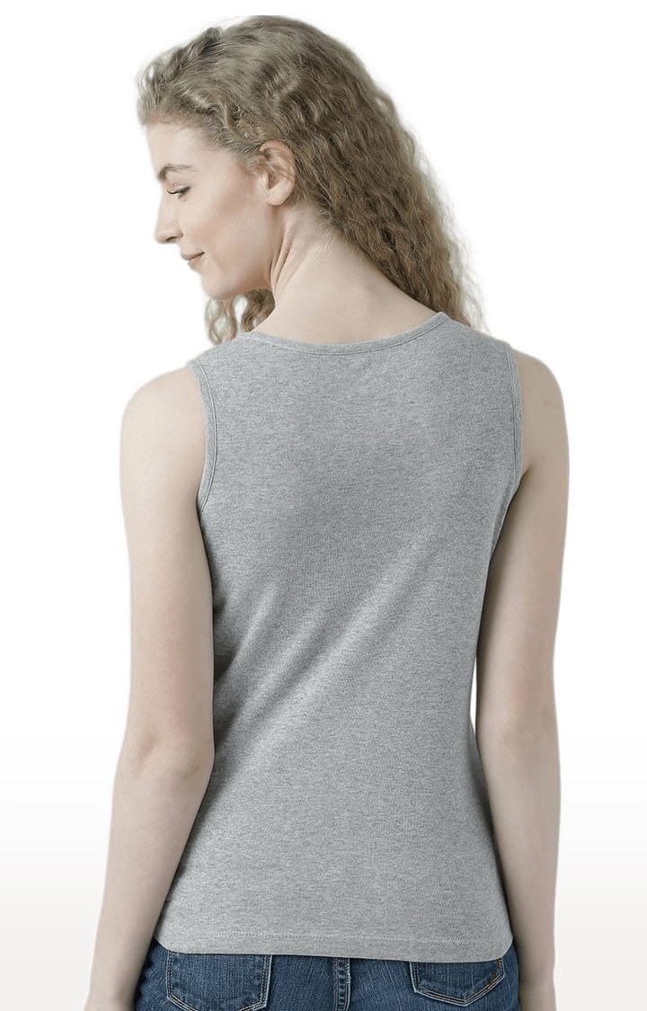 Women's Grey Melange Printed Tank Top