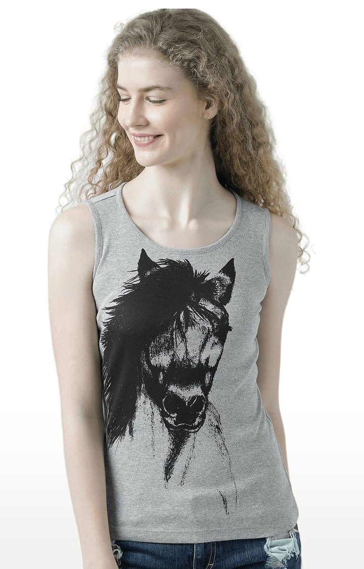 HUETRAP | Women's Grey Melange Printed Tank Top