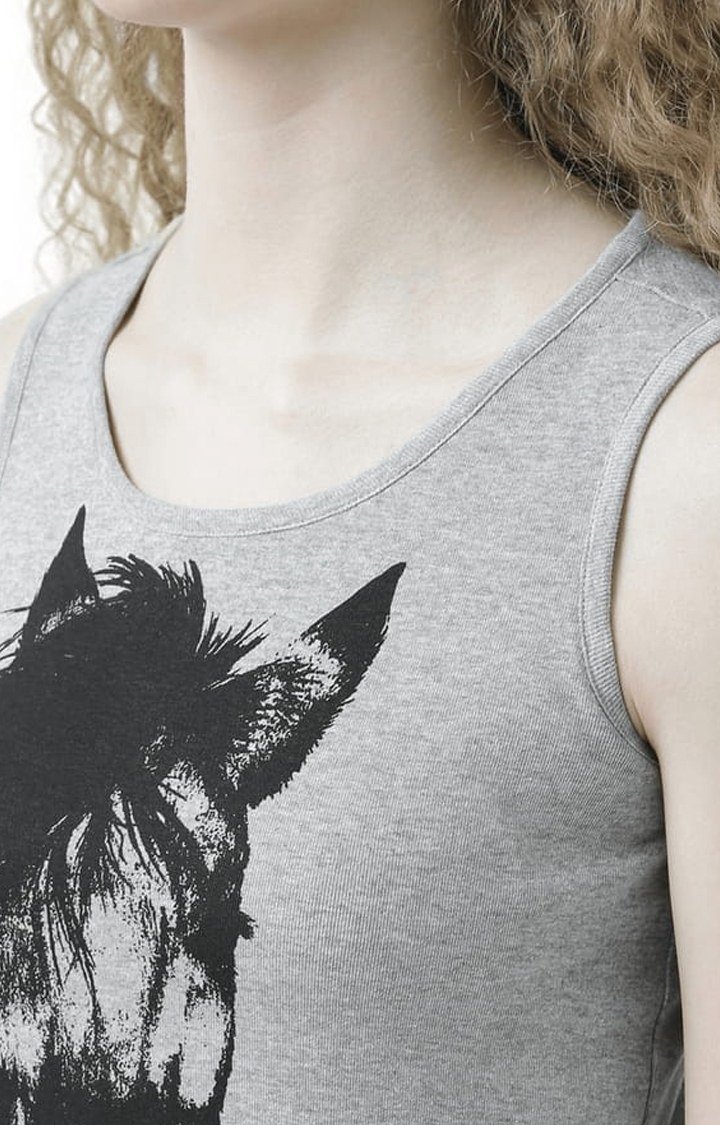 Women's Grey Melange Printed Tank Top