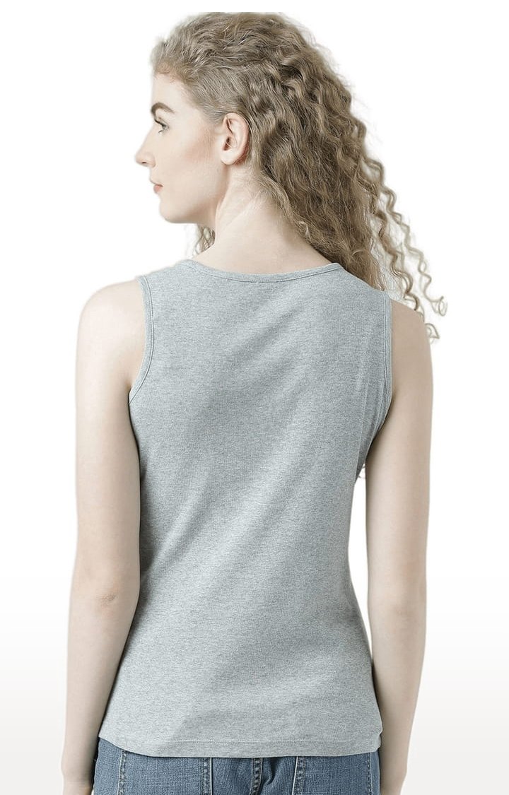 Women's Grey Melange Printed Tank Top