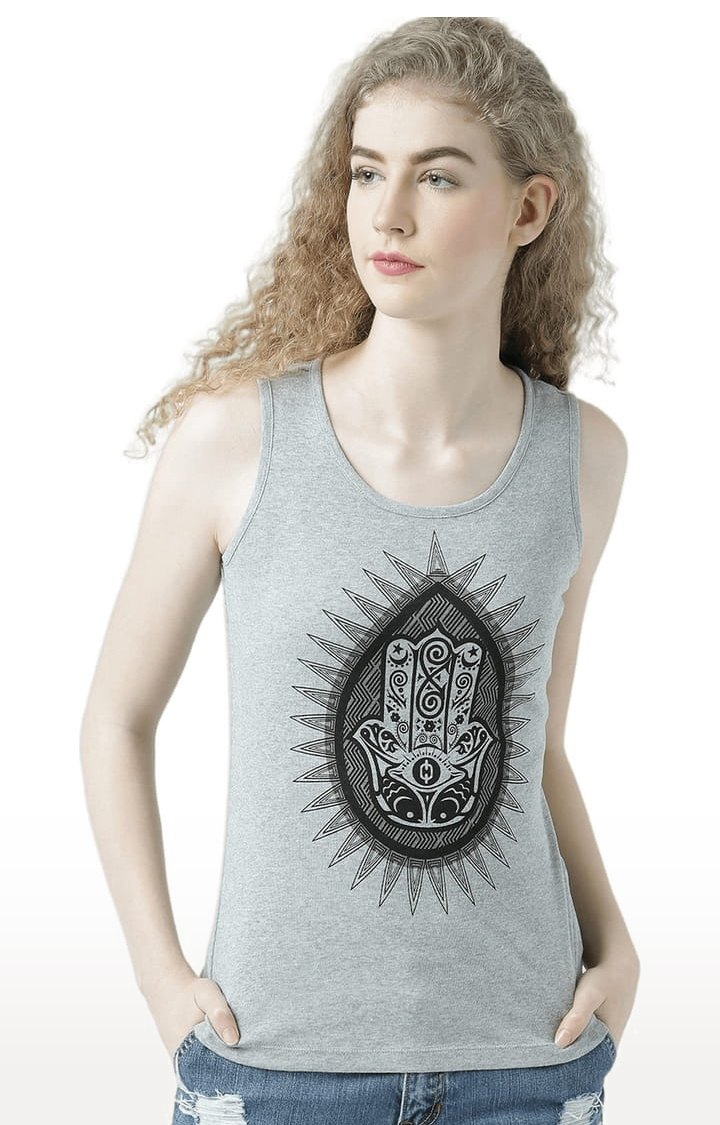 HUETRAP | Women's Grey Melange Printed Tank Top