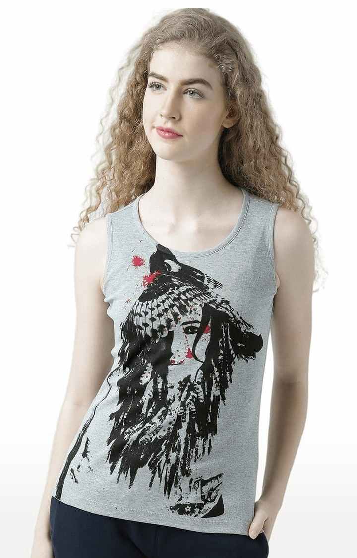 HUETRAP | Women's Grey Melange Printed Tank Top