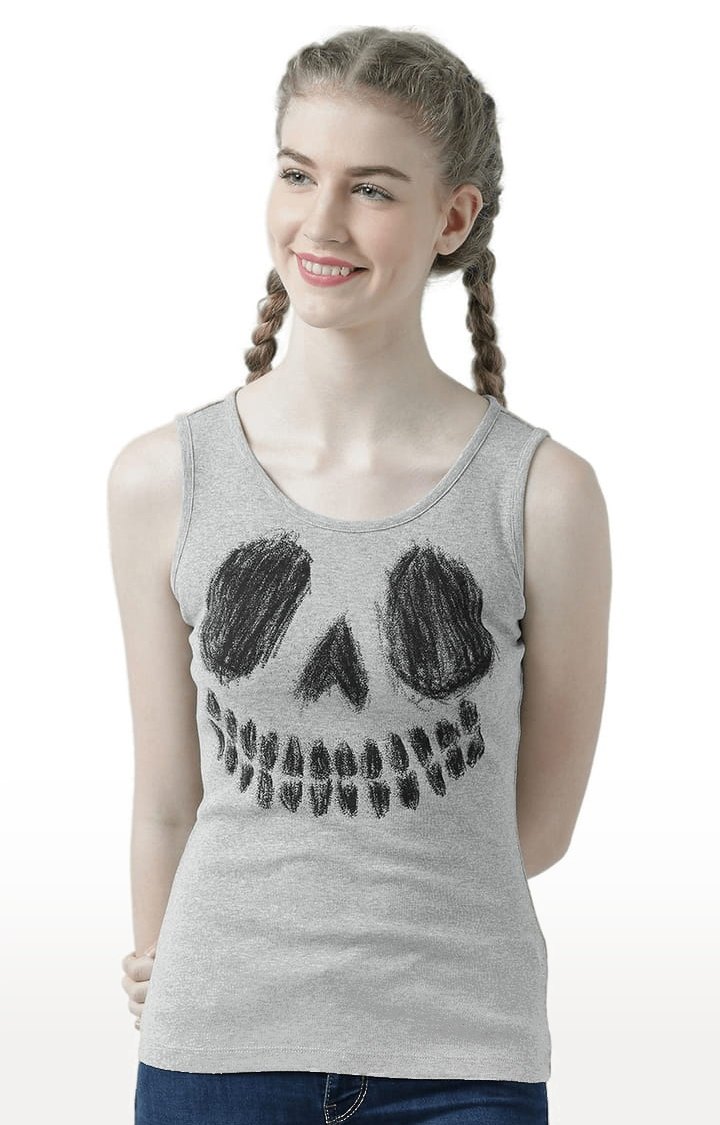 HUETRAP | Women's Grey Melange Printed Tank Top