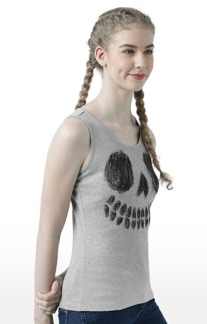 Women's Grey Melange Printed Tank Top