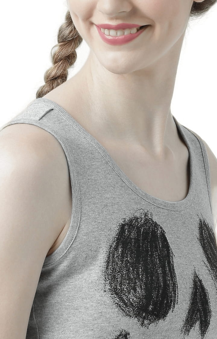 Women's Grey Melange Printed Tank Top