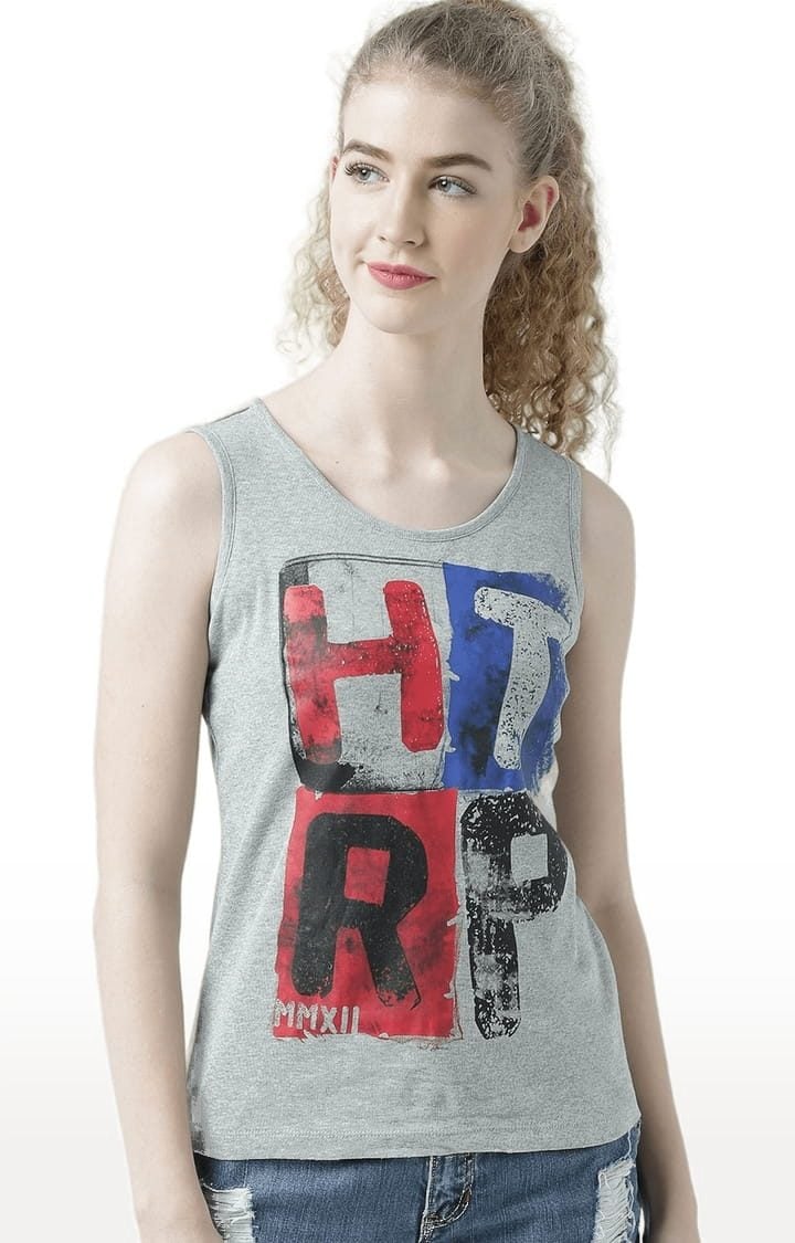 HUETRAP | Women's Grey Melange Printed Tank Top