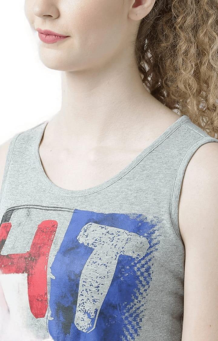 Women's Grey Melange Printed Tank Top