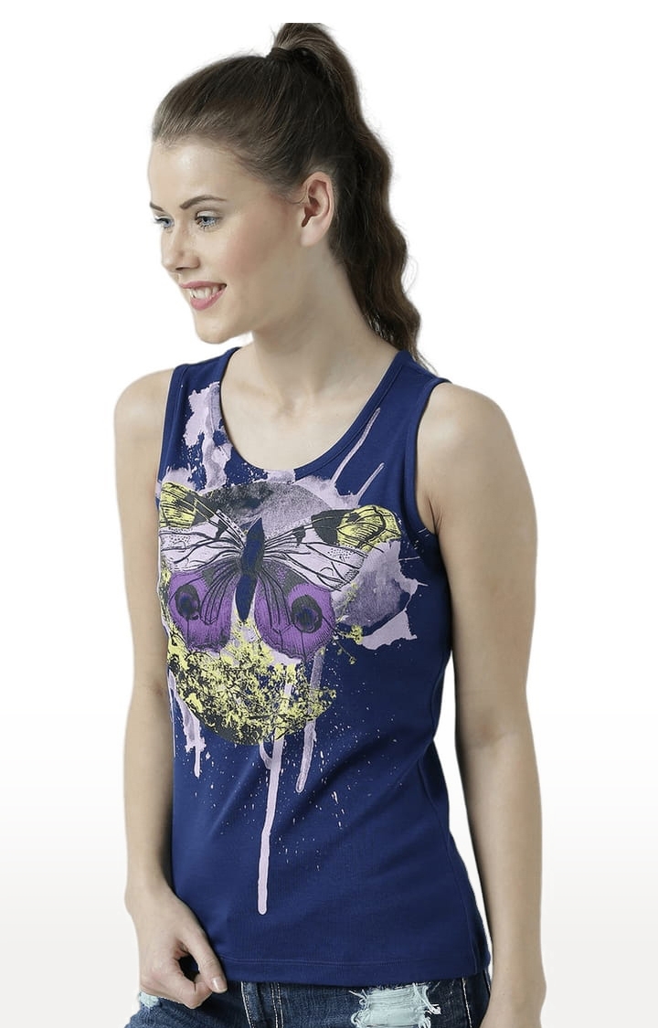 Women's Navy Blue Printed Tank Top