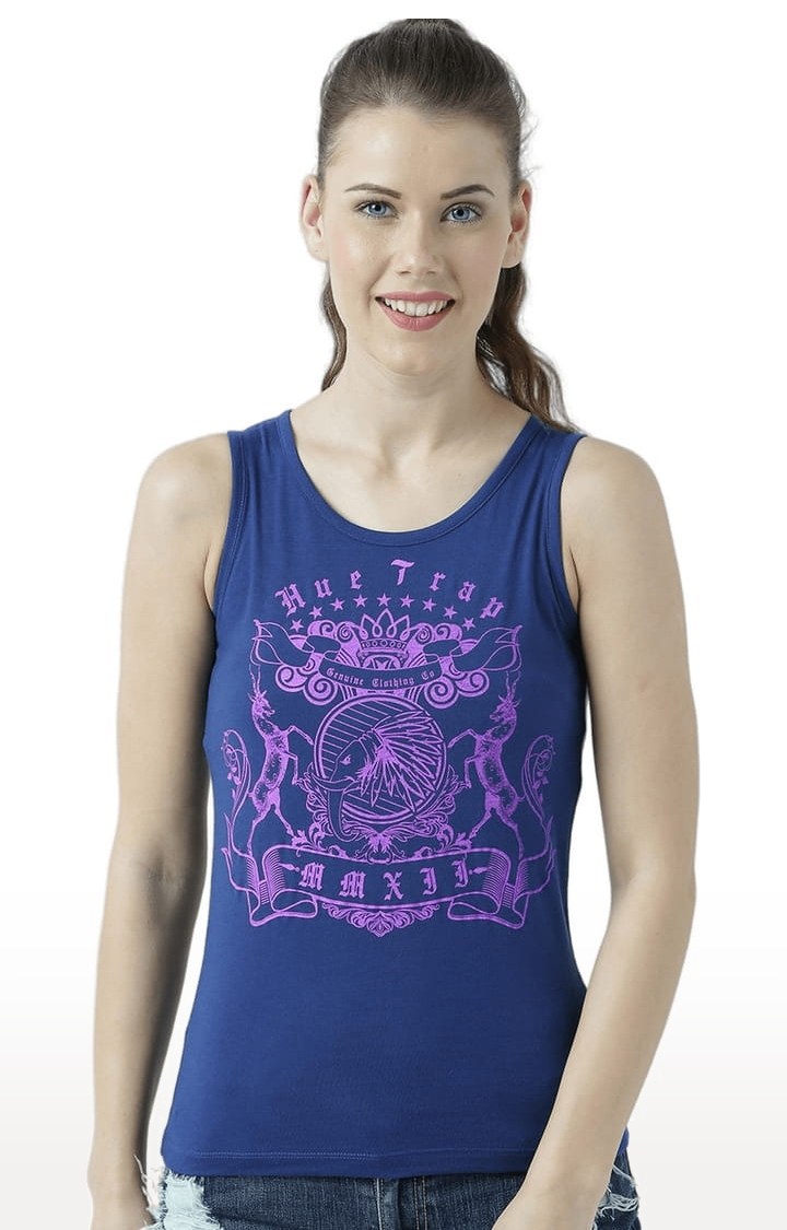 HUETRAP | Women's Navy Blue Printed Tank Top