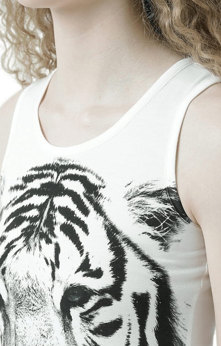 Women's Off White Printed Tank Top