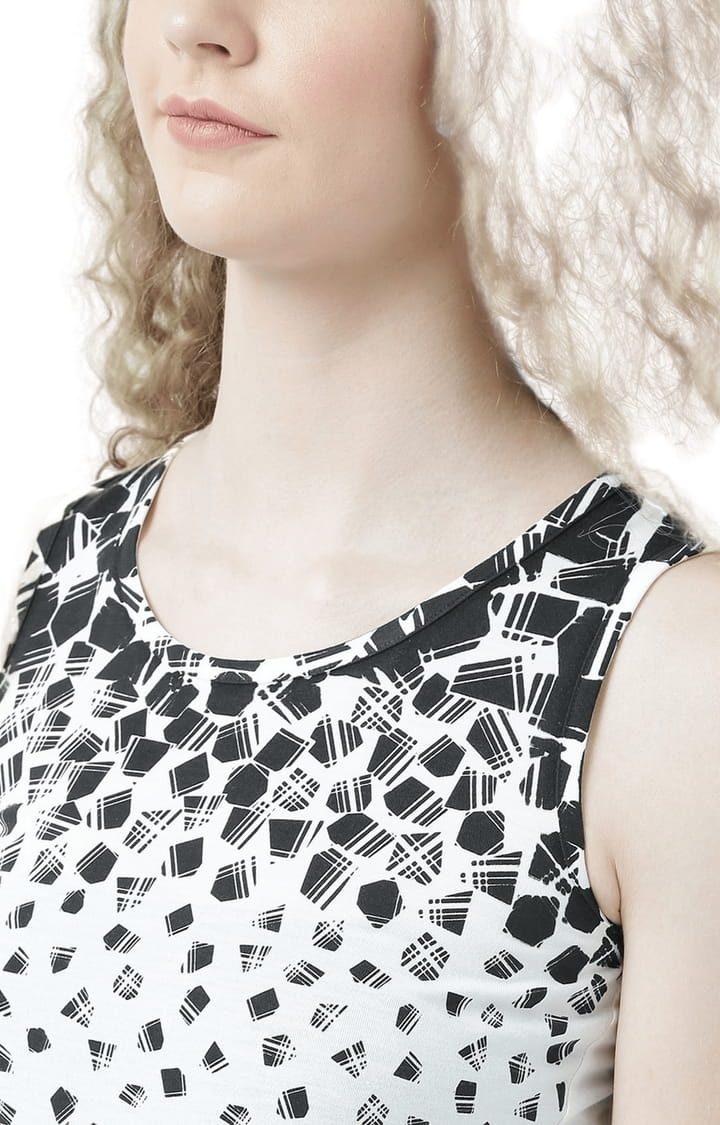 Women's Off White & Black Printed Tank Top