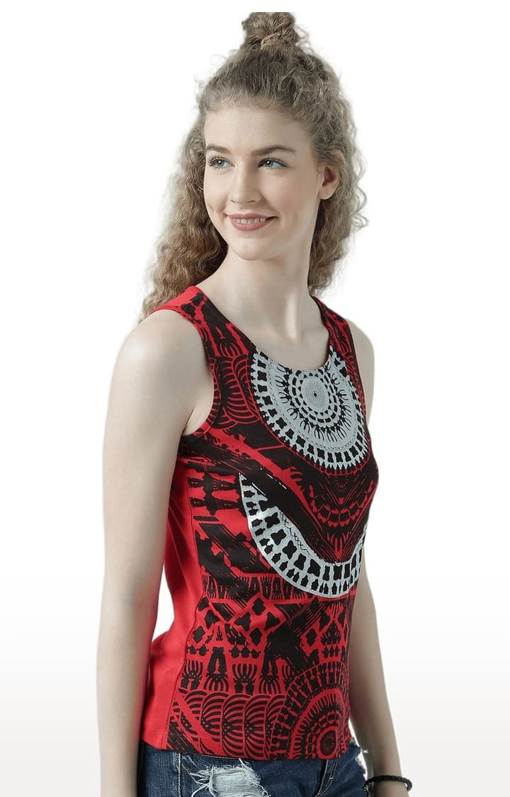 Women's Red Printed Tank Top