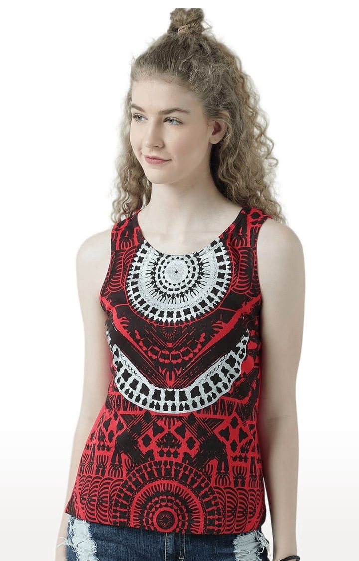 HUETRAP | Women's Red Printed Tank Top