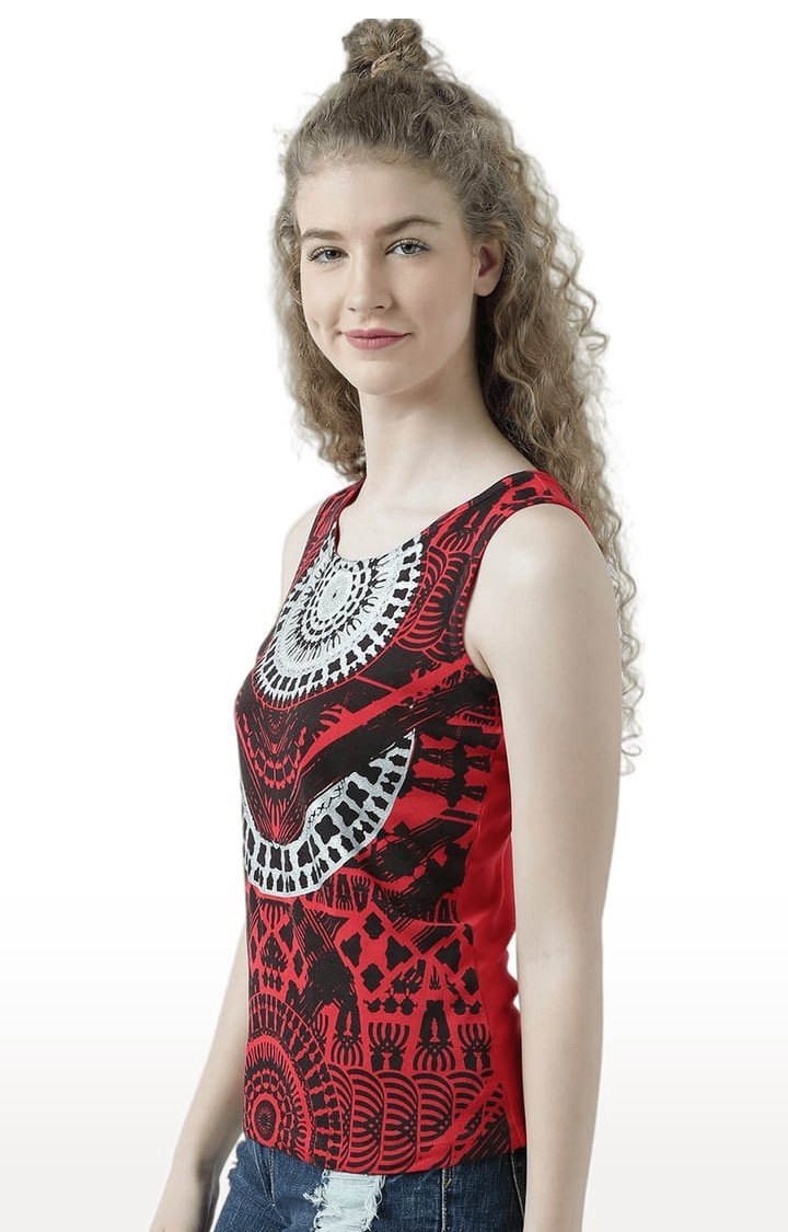 Women's Red Printed Tank Top