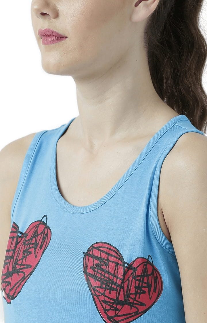 Women's Blue Printed Tank Top