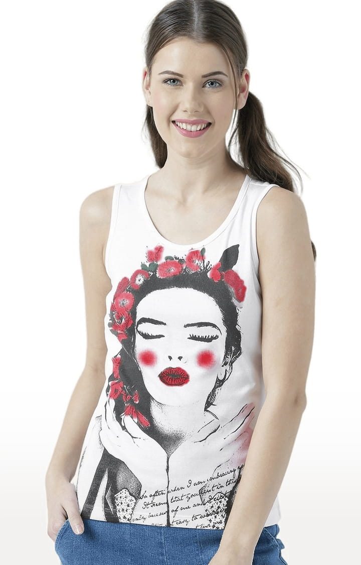 HUETRAP | Women's White Printed Tank Top