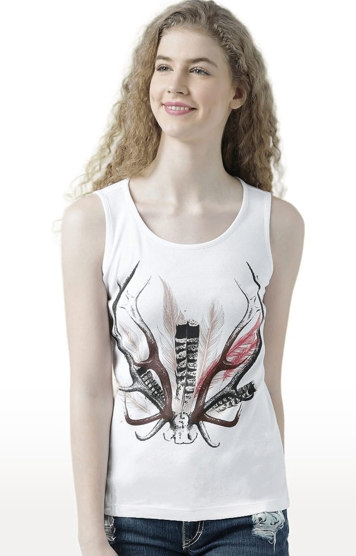 HUETRAP | Women's White Printed Tank Top