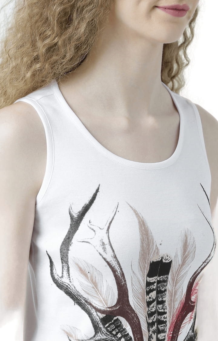 Women's White Printed Tank Top
