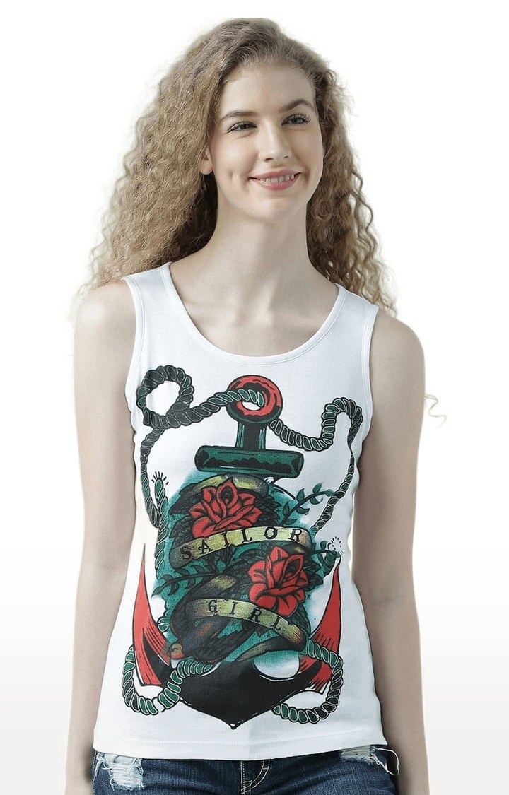HUETRAP | Women's White Printed Tank Top