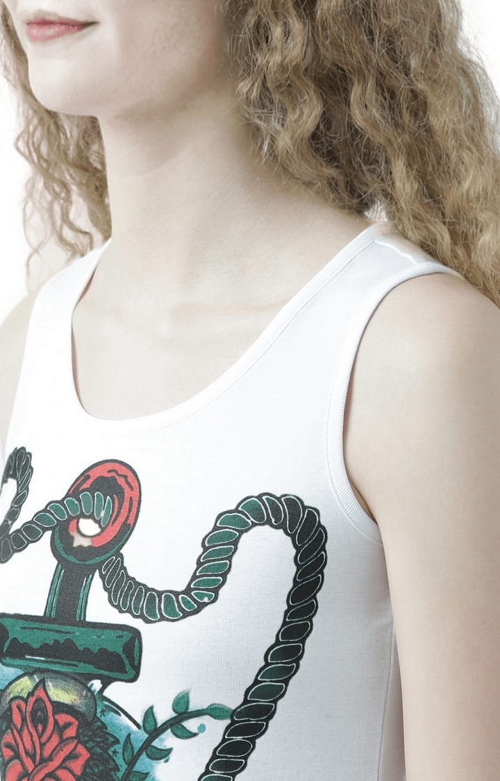 Women's White Printed Tank Top