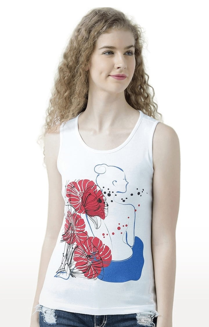 HUETRAP | Women's White Printed Tank Top