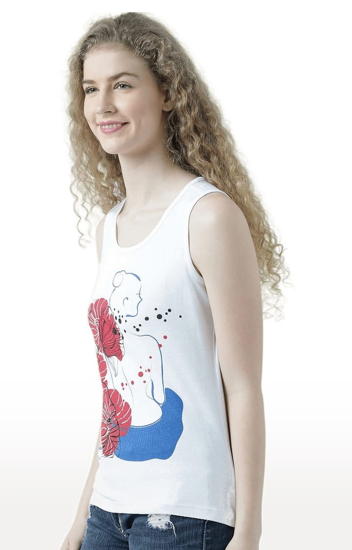 Women's White Printed Tank Top