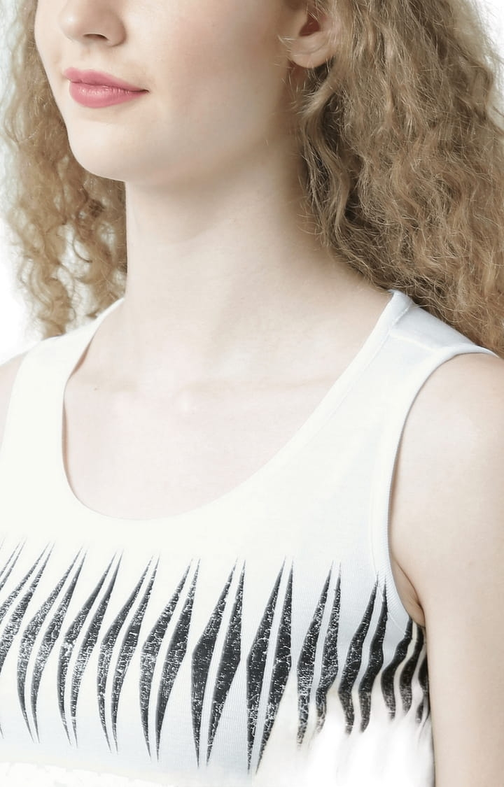 Women's White & Black Printed Tank Top