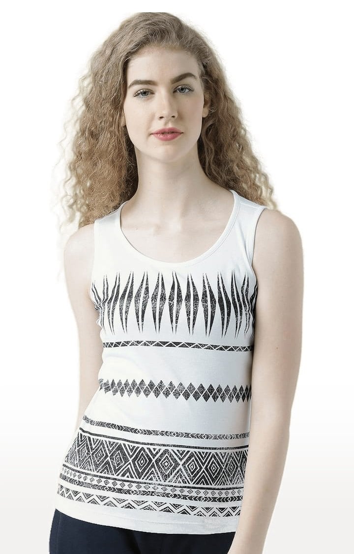 HUETRAP | Women's White & Black Printed Tank Top