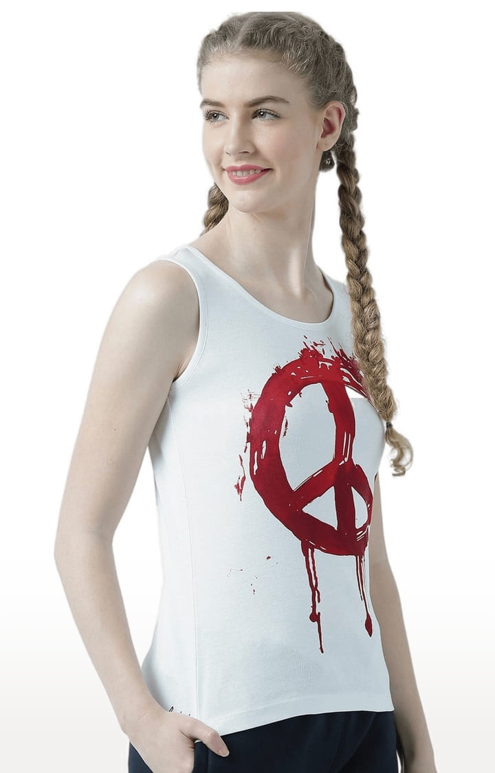 Women's White Printed Tank Top