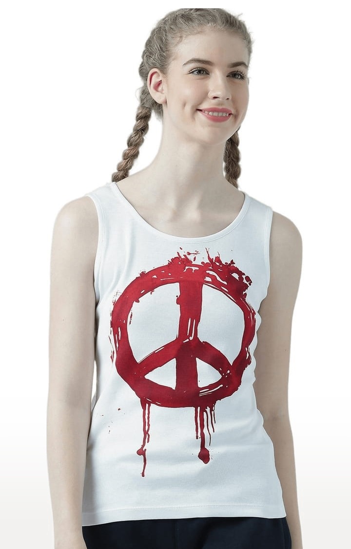 HUETRAP | Women's White Printed Tank Top