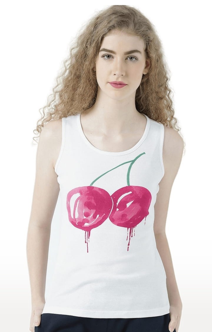 HUETRAP | Women's White Printed Tank Top