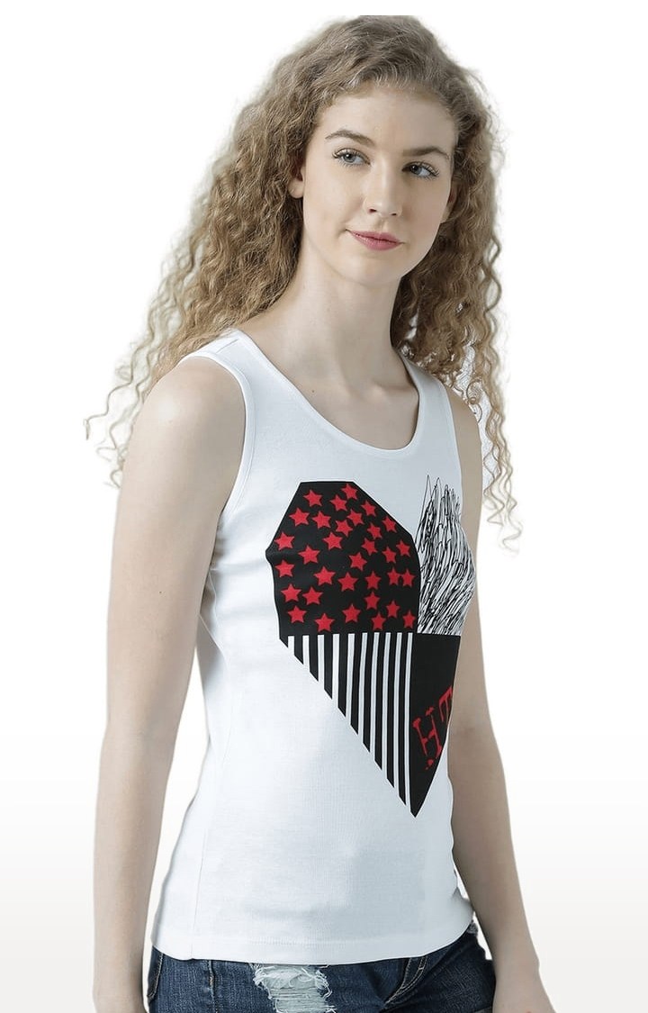 Women's White Printed Tank Top