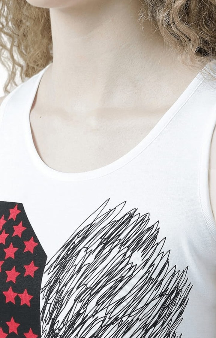 Women's White Printed Tank Top