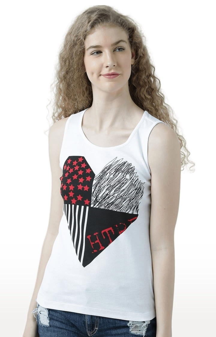 HUETRAP | Women's White Printed Tank Top