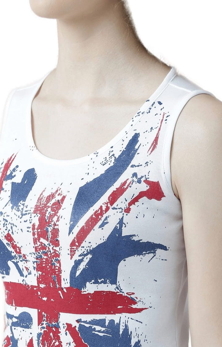 Women's White Printed Tank Top