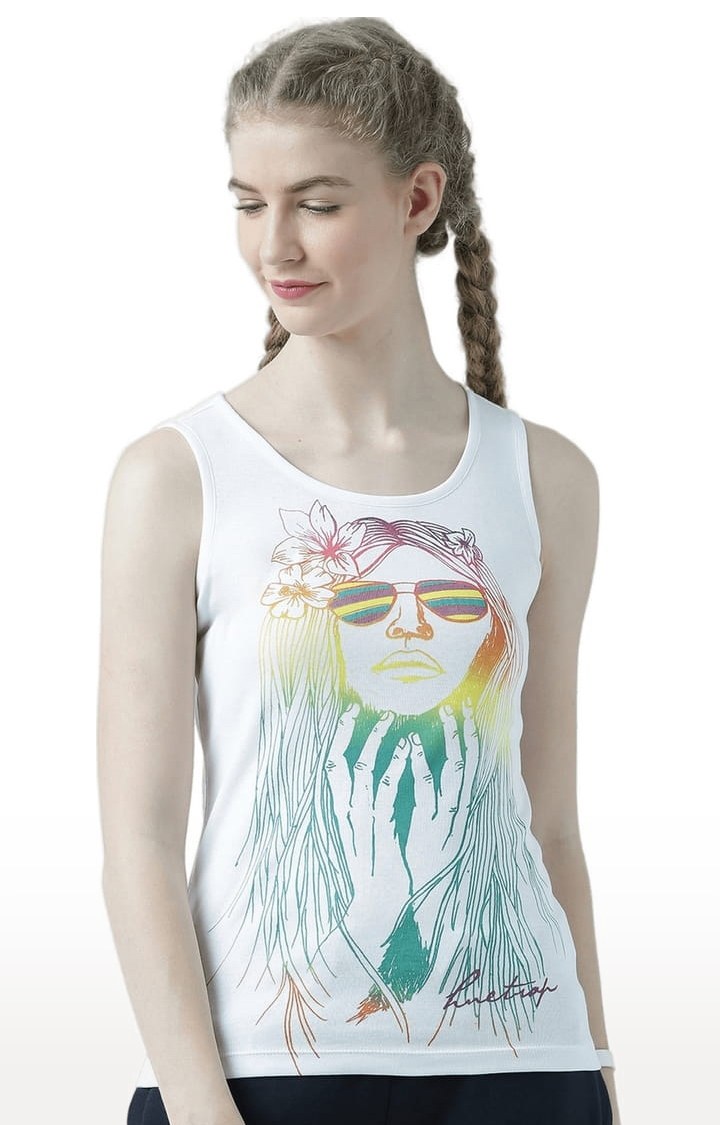 HUETRAP | Women's White Printed Tank Top