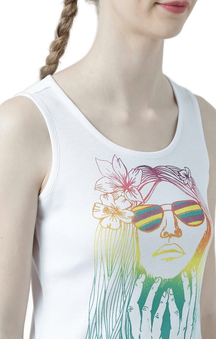 Women's White Printed Tank Top