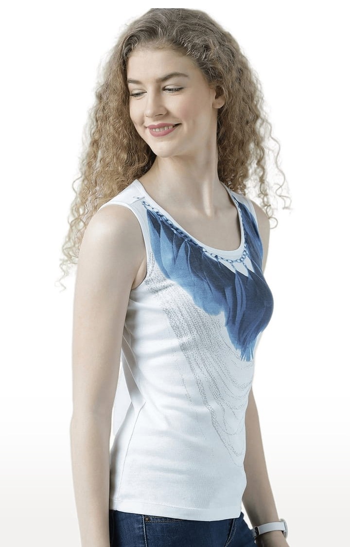 Women's White Printed Tank Top