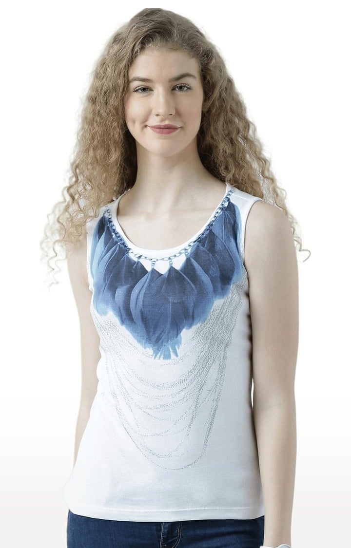 HUETRAP | Women's White Printed Tank Top