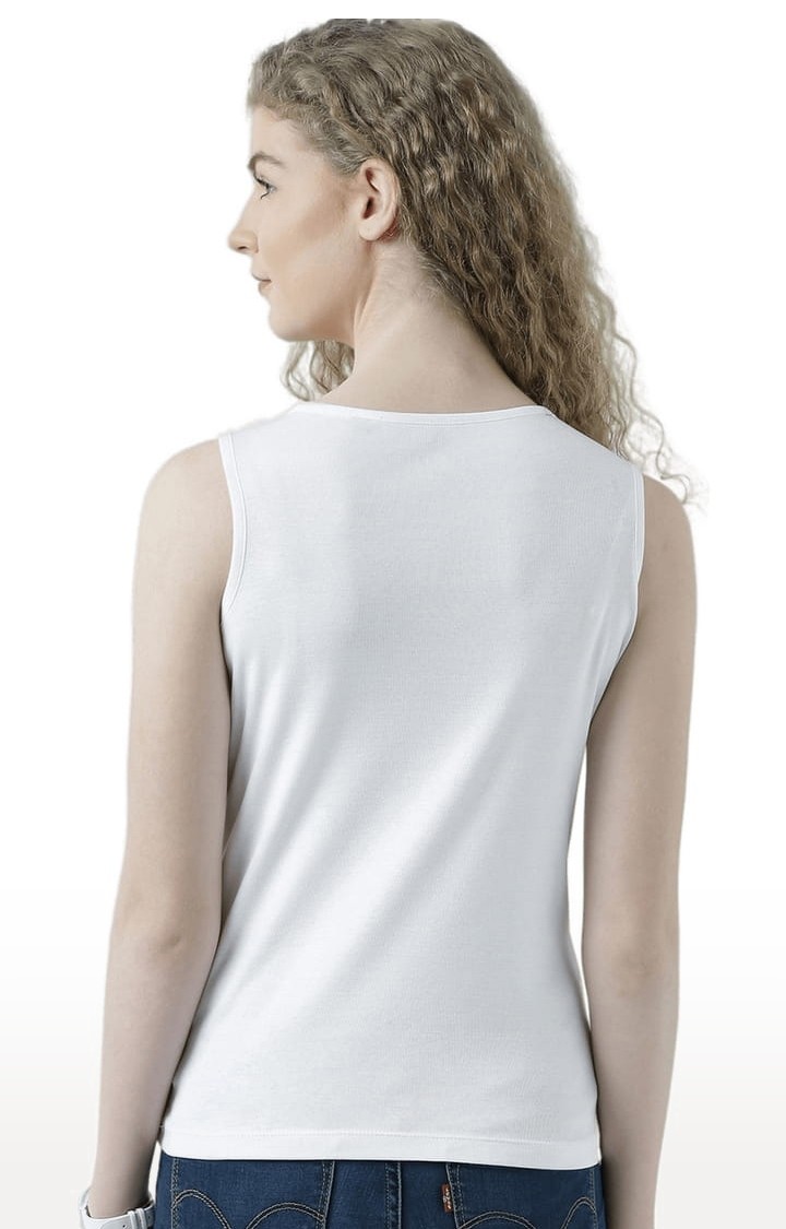 Women's White Printed Tank Top
