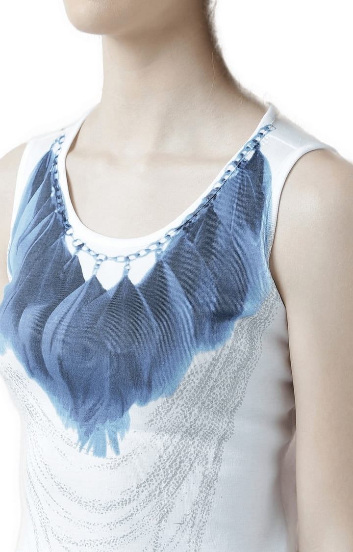 Women's White Printed Tank Top