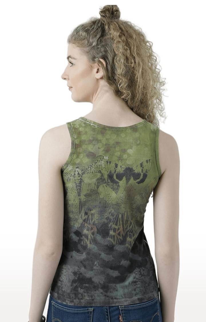 Women's Green & Grey Printed Tank Top